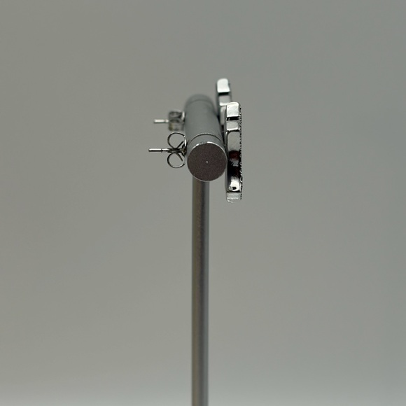 Silver Rhinestone "NY" Stud Earrings - Picture 3 of 6